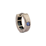 Load image into Gallery viewer, Black Rhodium and Gold Reversible Dream Hoops (Medium) with Diamond and Blue Sapphire