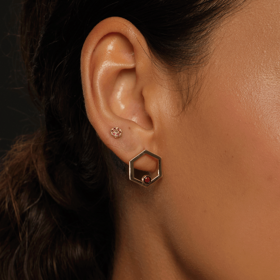 Petite Spiked HexaGlow Stud Earring with Ruby