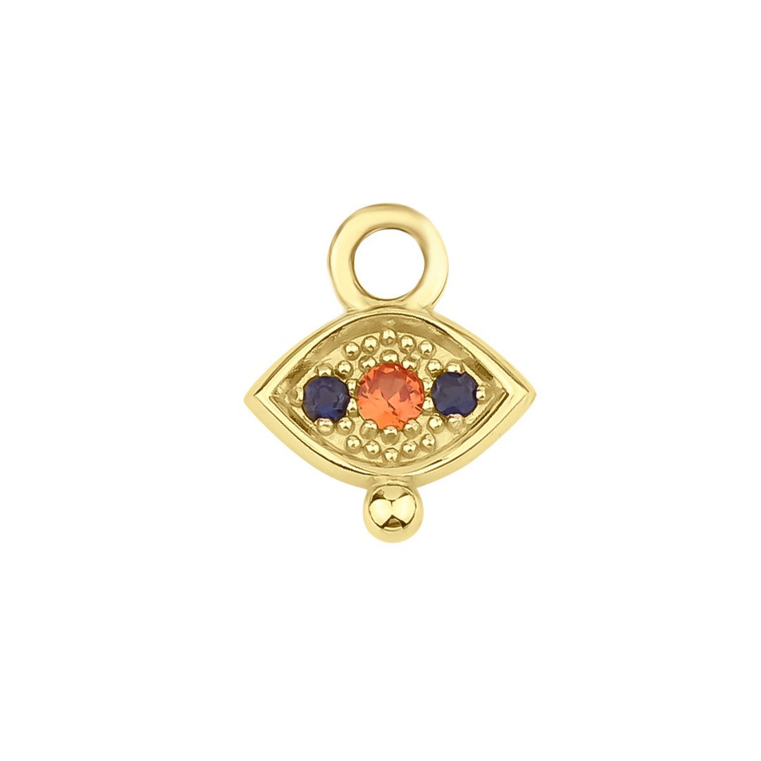 Three Gems Evil Eye Charm with Orange Sapphire and Iolite