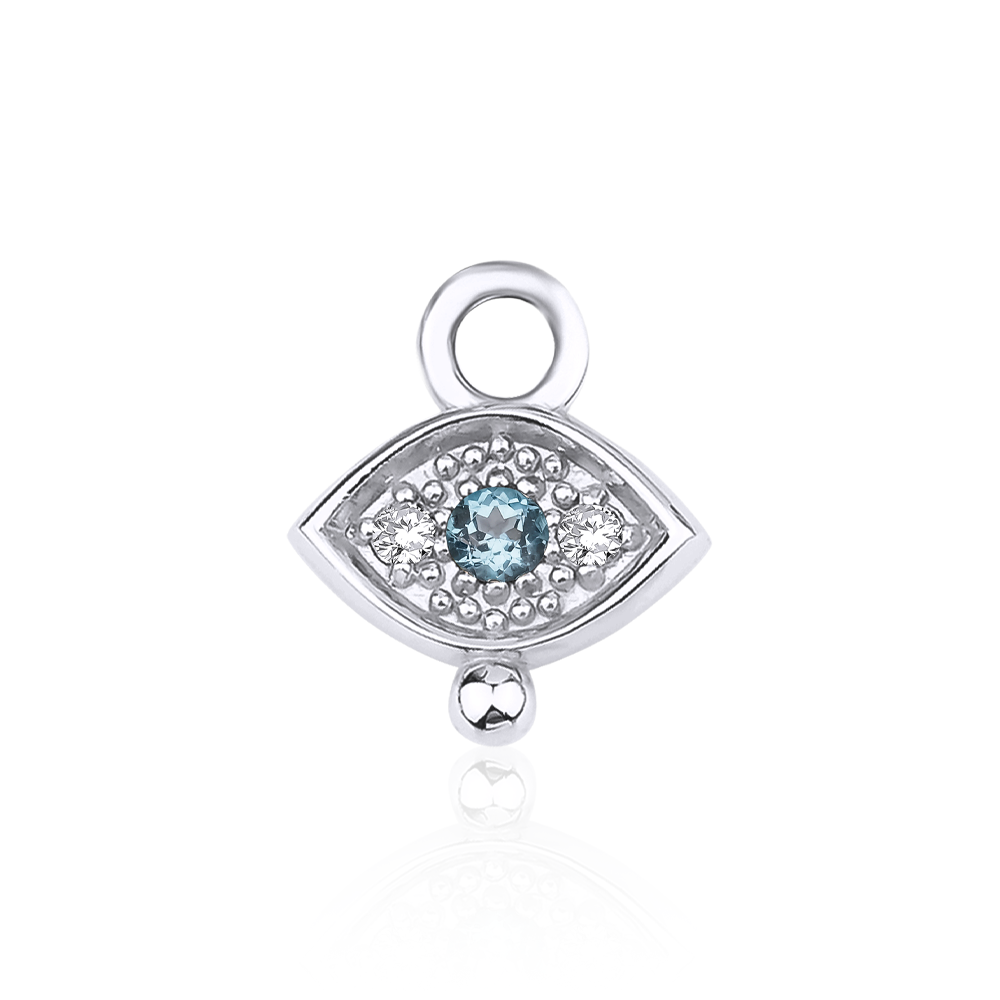 Three Gems Evil Eye Charm with Diamond and Sky Blue Topaz