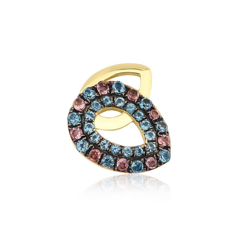 Drop Stud Earring with London Blue Topaz and Pink Tourmaline