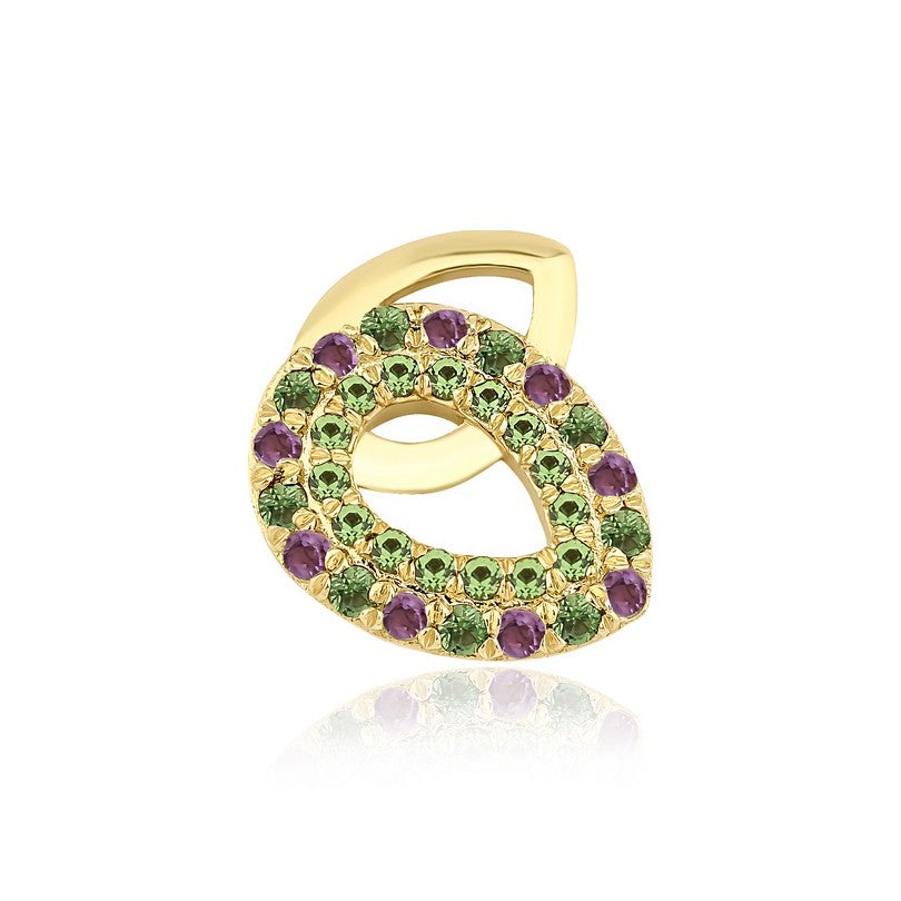 Drop Stud Earring with Tsavorite and Amethyst