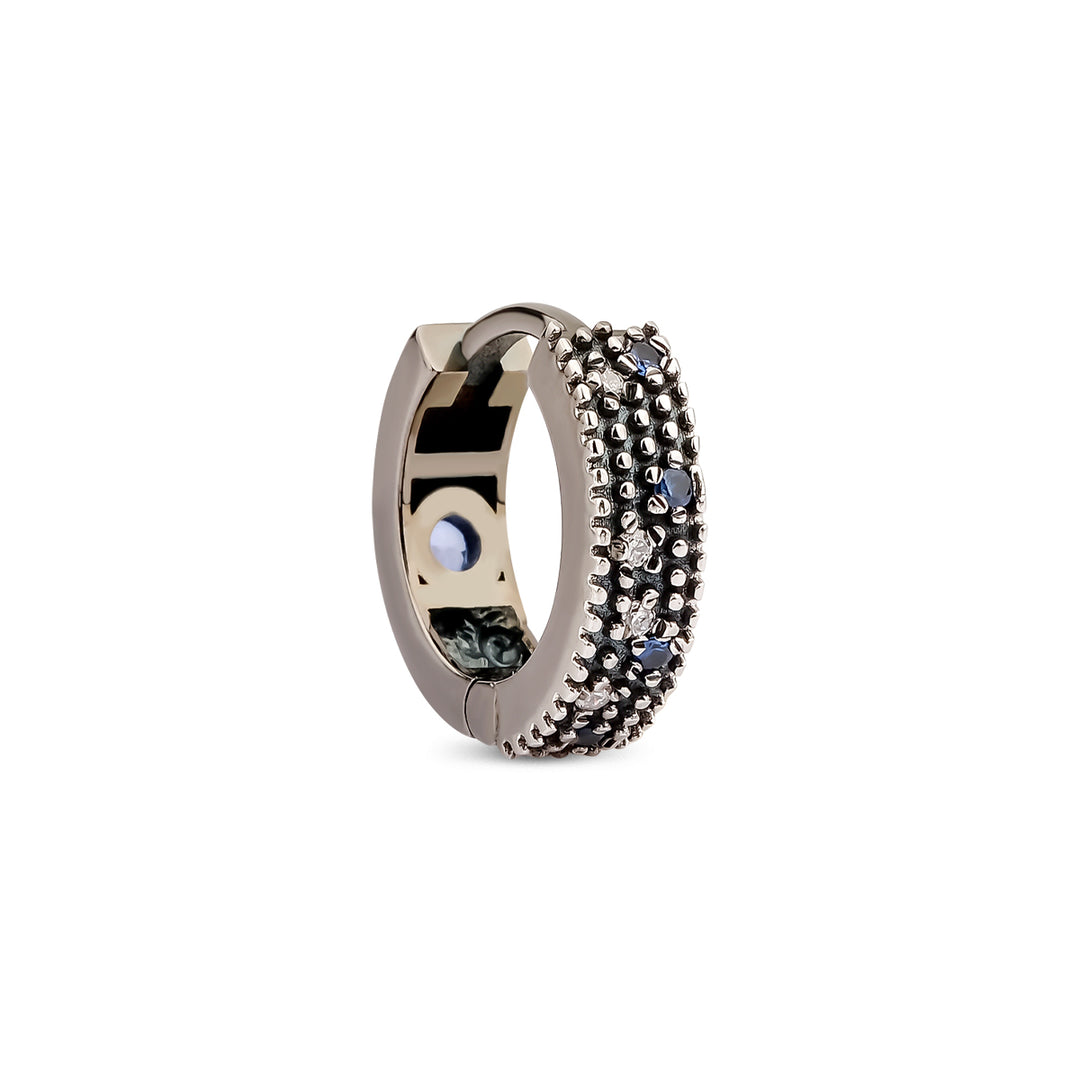 Black Rhodium and Gold Reversible Dream Hoops (Medium) with Diamond and Blue Sapphire