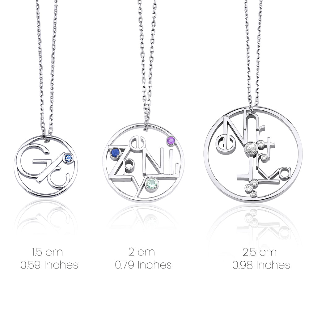 Statement Silver Hugging Names Necklace (2.5 cm / 0.98 inches)