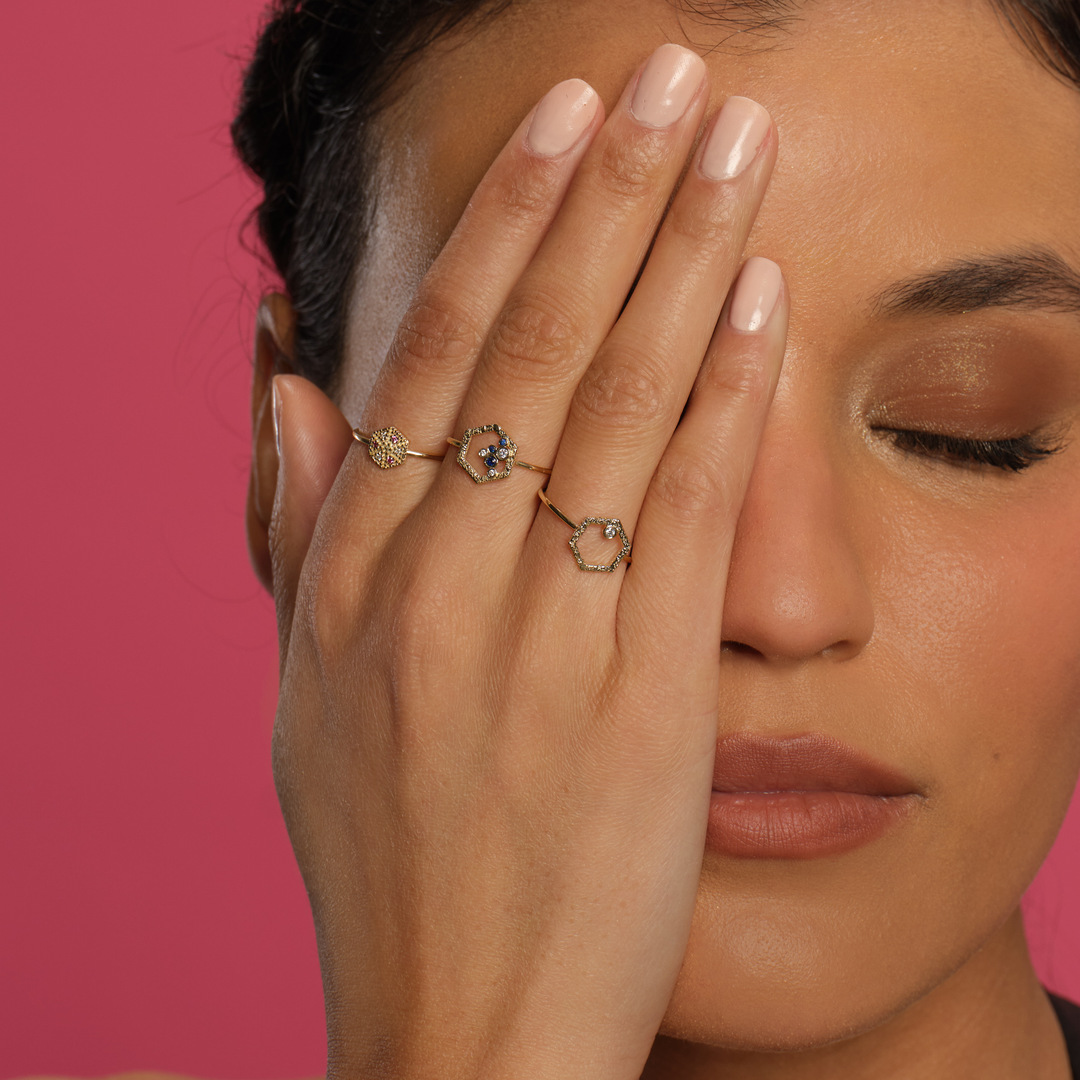 HexaGlow Ring with Diamond and Pink Sapphire