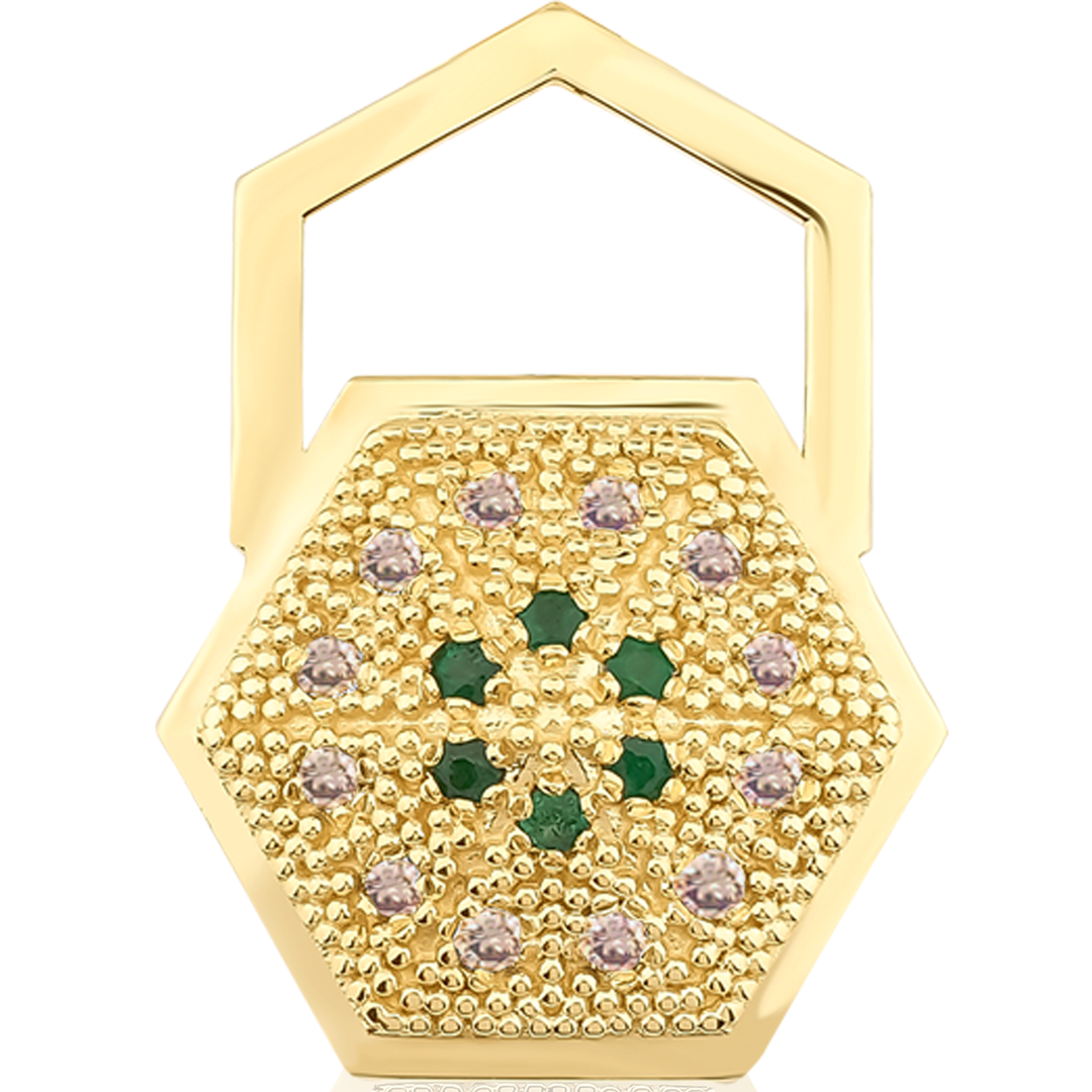 HexaGlow Badge Earring 
with 
Emerald and Cognac Diamond