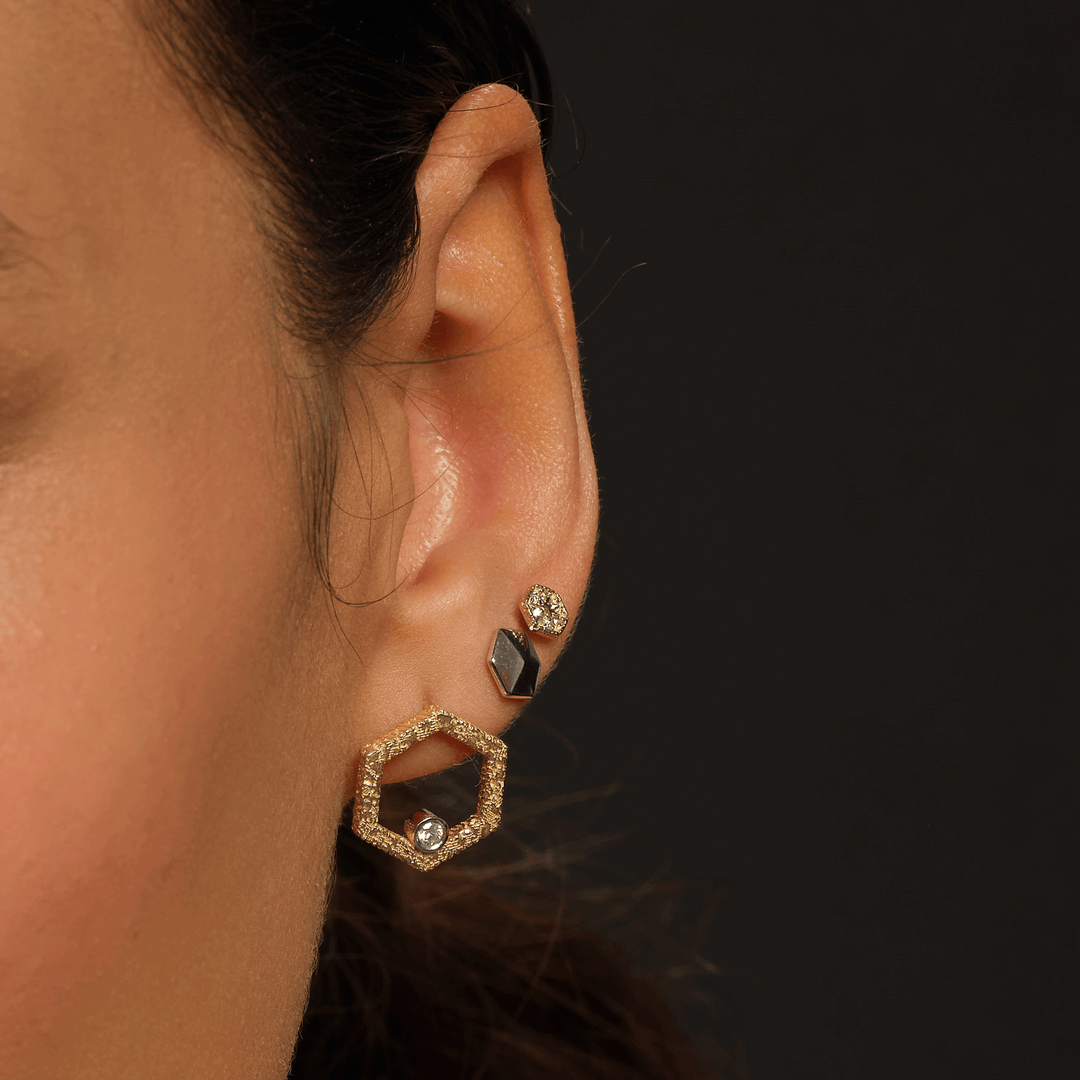 Petite Spiked HexaGlow Stud Earring with Cognac Diamond